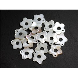 10st - Witte Moeder van Pearl Hangers Bedels Kralen Bloemen 19-20mm 4558550021311