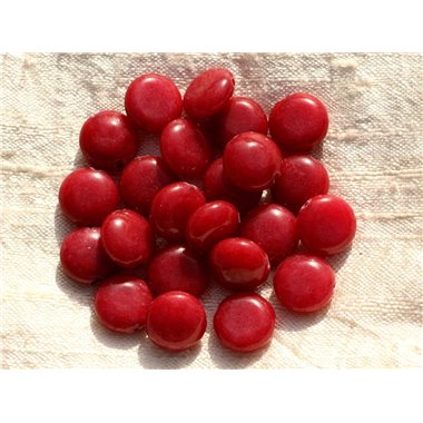 4pc - Perles de Pierre - Jade Rouge Palets 12mm   4558550015556
