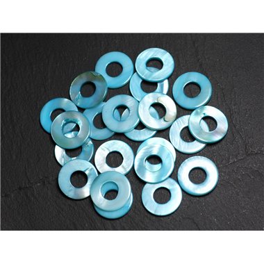 10pc - Perles Breloques Pendentifs Nacre Donuts Cercles non percés 15mm bleu turquoise - 4558550021496
