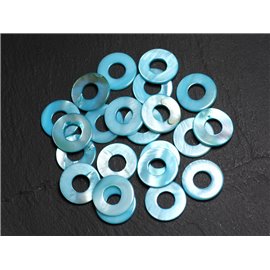 10Stk - Perlen Charms Anhänger Perlmutt Donuts Ungestochene Kreise 15mm türkisblau - 4558550021496