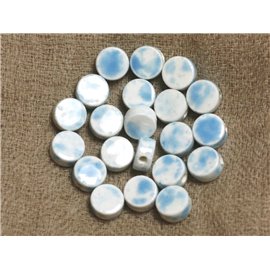 10pc - Perles Céramique Porcelaine Palets Ronds plats 8mm Blanc Bleu Turquoise - 4558550021526