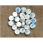10pc - Perles Porcelaine Céramique Blanc et Bleu Palets 8x4mm   4558550021526