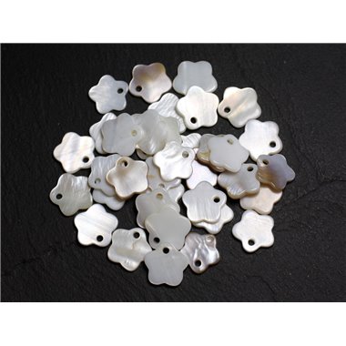 10pc - Breloques Pendentifs Nacre Blanche Fleurs 12mm   4558550021571