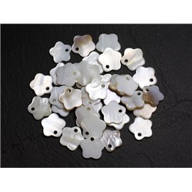 10pc - Breloques Pendentifs Nacre Blanche Fleurs 12mm   4558550021571