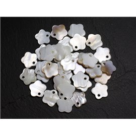 10st - Witte parelmoer bloem hangers 12mm 4558550021571