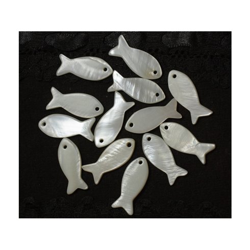 5pc - Breloques Pendentifs Nacre Blanche Poissons 23mm   4558550021663