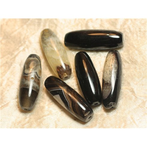 1pc - Perle de Pierre - Onyx Noir et Quartz Olives Fuseaux 40x13mm -   4558550021687 