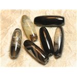 1pc - Perle de Pierre - Onyx Noir et Quartz Olives Fuseaux 40x13mm -   4558550021687 
