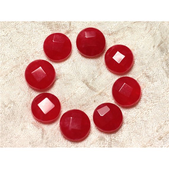 2pc - Perles de Pierre - Jade Palets Facettés 14mm Rouge Cerise - 4558550021717