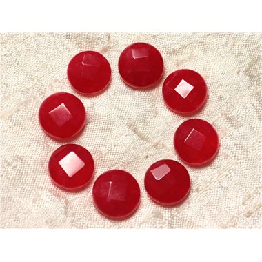 2pc - Perles de Pierre - Jade Palets Facettés 14mm Rouge   4558550021717 