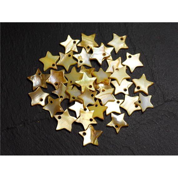 10pc - Pendentifs Breloques Nacre Jaune Doré Etoiles 12mm   4558550021816