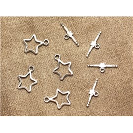 50 piezas - Cierres en T Toogle Estrella de metal plateado 20 mm 4558550021830