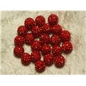 10pc - Perle Polymère et Strass Verre 8mm Rouge   4558550021885 