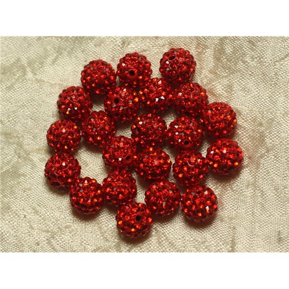 10pc - Perle Polymère et Strass Verre 8mm Rouge   4558550021885 