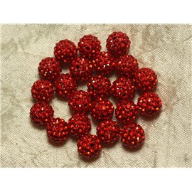 10 Stück - Polymerperle und Strass Glas 8mm Rot 4558550021885 