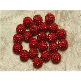 10pc - Polymer Bead and Glass Strass 8mm Red 4558550021885 