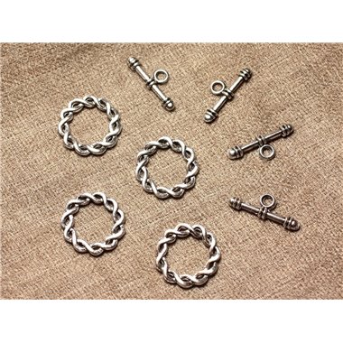 20pc - Fermoirs Toggle T Métal Argenté Torsade Celtique 20mm   4558550021953