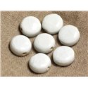4pc - Perles Ceramique Porcelaine Rond plat Palet 17mm Blanc Gris Vert Craquelé - 4558550019424