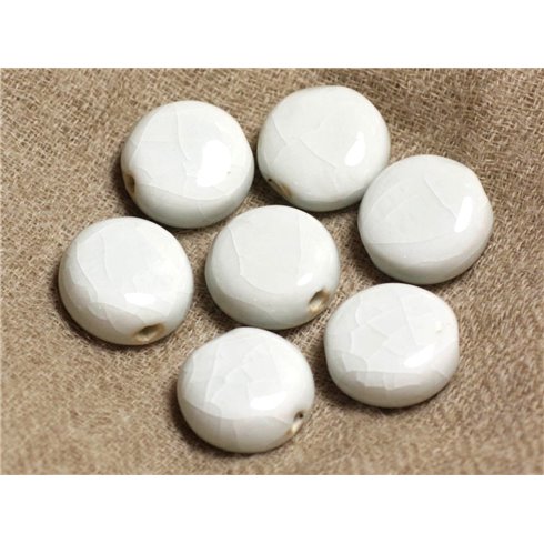 4pc - Perles Céramique Blanc Craquelé - Palets 17mm   4558550019424