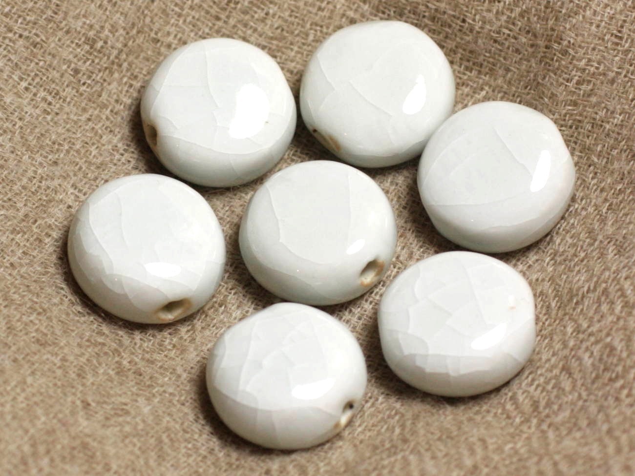 4pc - Perles Ceramique Porcelaine Rond plat Palet 17mm Blanc Gris Vert Craquelé - 4558550019424