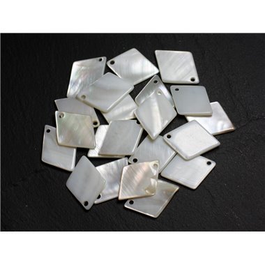 10pc - Breloques Pendentifs Nacre Blanche Losanges 23x17mm   4558550022134 