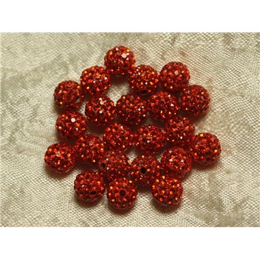 10pc - Perle Polymère et Strass Verre 8mm Orange   4558550022233 