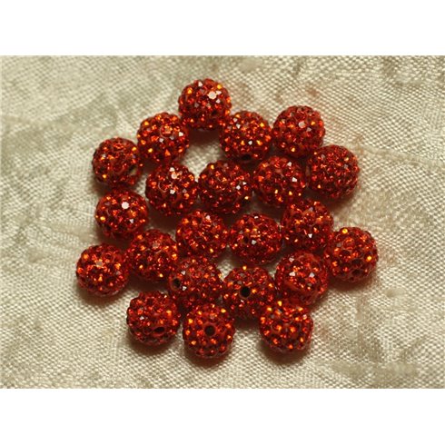 9pc - Perle Polymère et Strass Verre 8mm Orange - 4558550022233