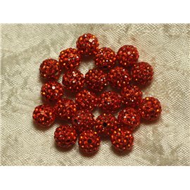 9pc - Perle Polymère et Strass Verre 8mm Orange - 4558550022233