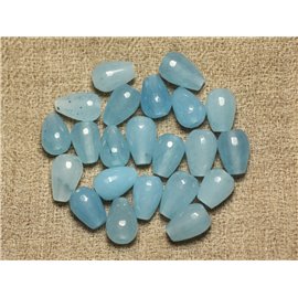 4pc - Stone Beads - Jade Faceted Drops 12x8mm Light Blue 4558550023209 