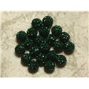 10pc - Perle Polymère et Strass Verre 10mm Vert  Sapin  4558550022929 