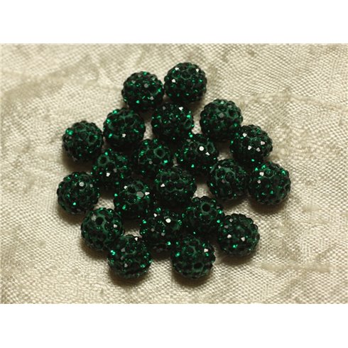 10pc - Perle Polymère et Strass Verre 10mm Vert  Sapin  4558550022929 