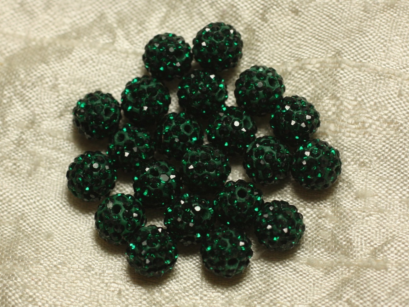10pc - Perle Polymère et Strass Verre 10mm Vert  Sapin  4558550022929 