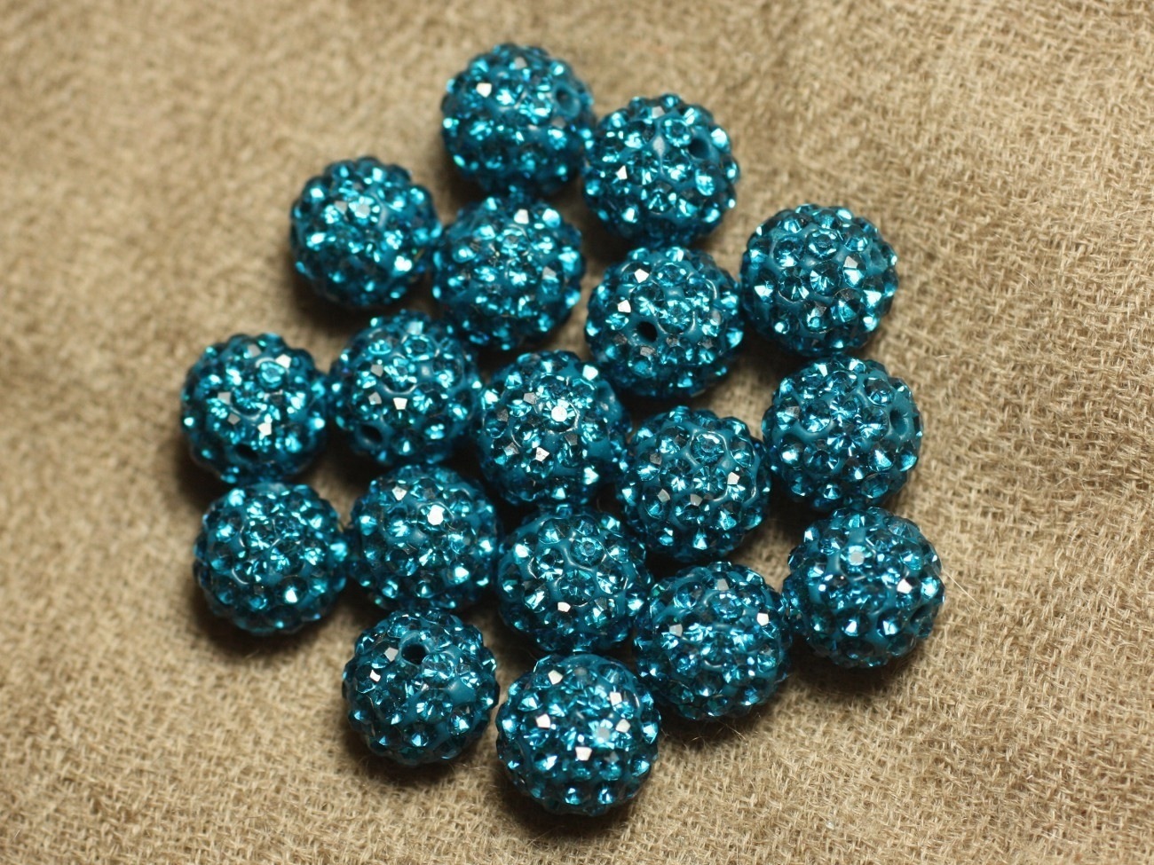 10pc - Perle Polymère et Strass Verre 10mm Bleu Vert   4558550022608 