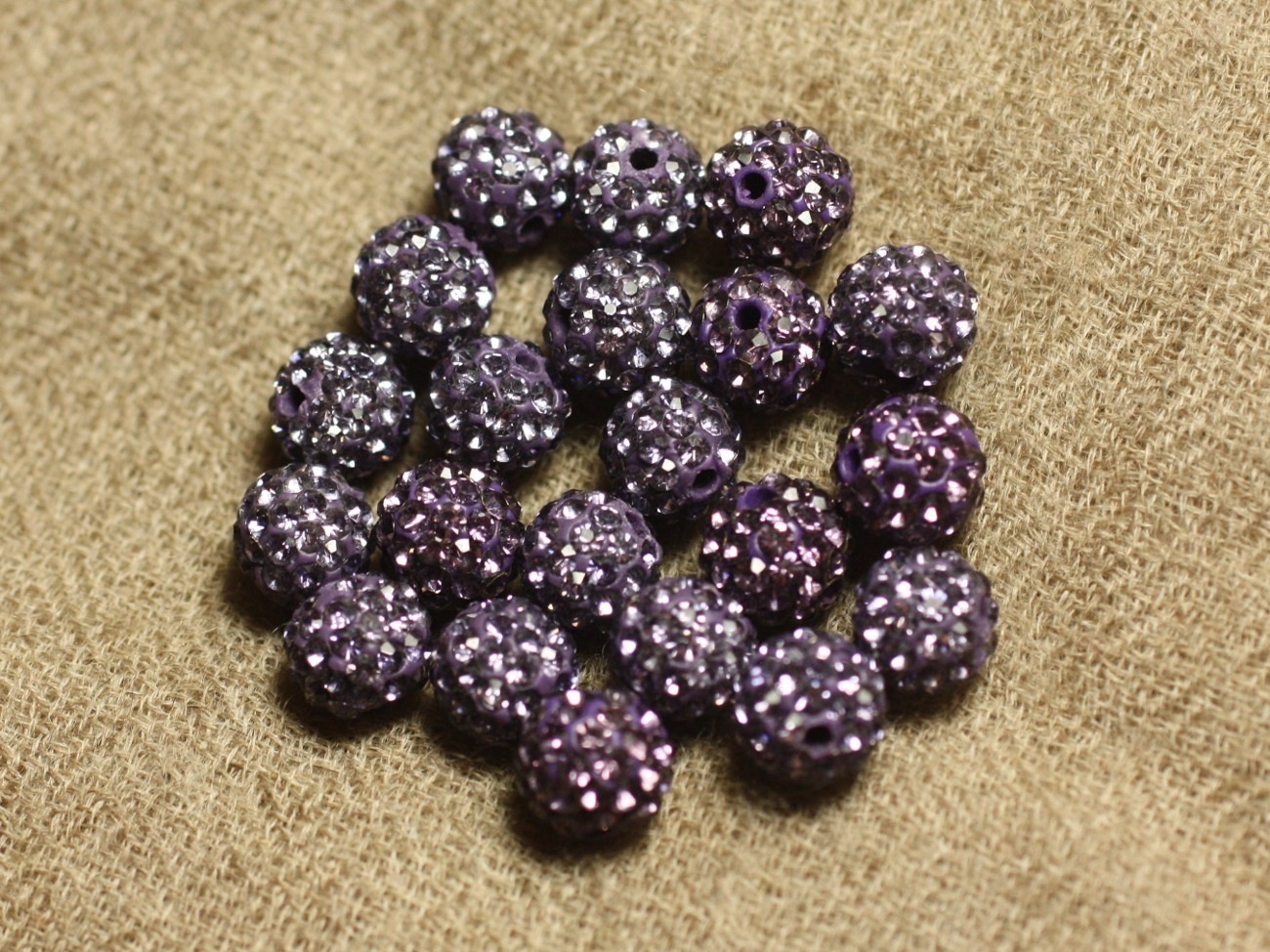 10pc - Perle Polymère et Strass Verre 8mm Violet et Mauve   4558550022721 