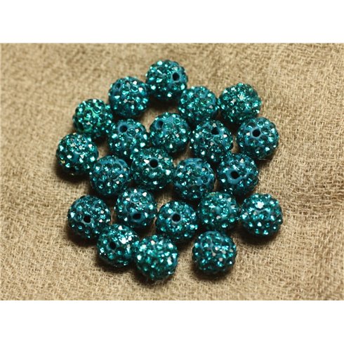 10pc - Perle Polymère et Strass Verre 8mm Bleu Vert   4558550022790 