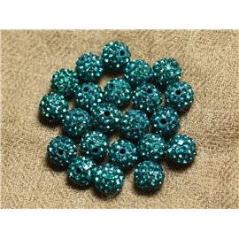 10pc - Polymer Bead and Glass Strass 8mm Blue Green 4558550022790 
