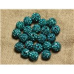 10pc - Perle Polymère et Strass Verre 8mm Bleu Vert   4558550022790 