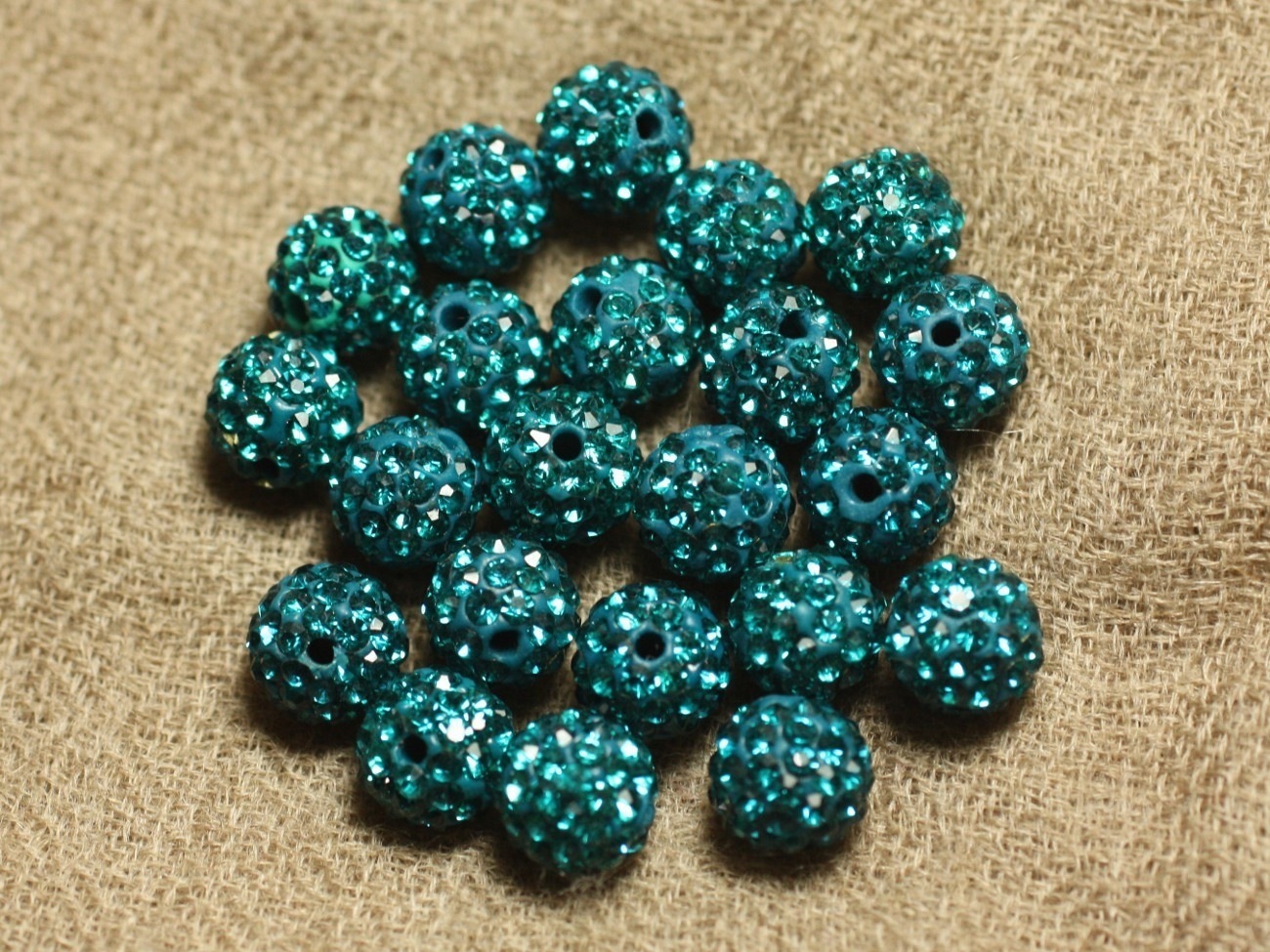 10pc - Perle Polymère et Strass Verre 8mm Bleu Vert   4558550022790 