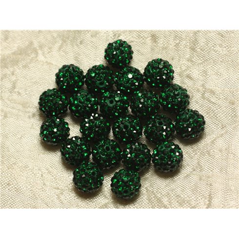 10pc - Perle Polymère et Strass Verre 8mm Vert   4558550022035 