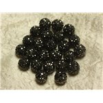 10pc - Perle Polymère et Strass Verre 10mm Noir et Argenté   4558550022851 