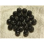 8pc - Perle Polymère et Strass Verre 10mm Noir Argenté - 4558550022851