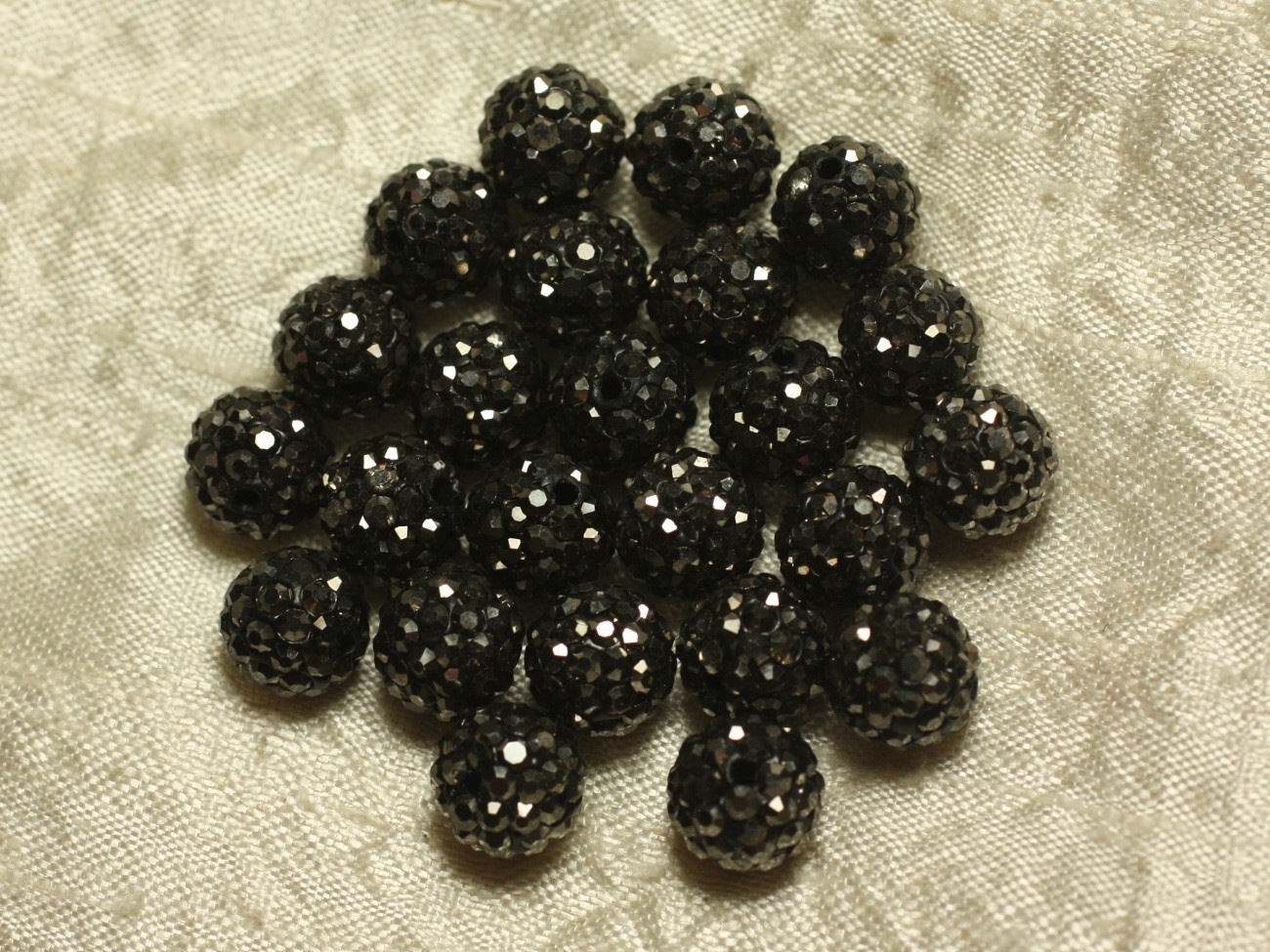 10pc - Perle Polymère et Strass Verre 10mm Noir et Argenté   4558550022851 