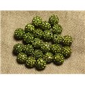 10pc - Perle Polymère et Strass Verre 10mm Vert Olive   4558550022936 