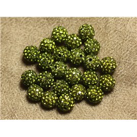 10pc - Perla de polímero y strass de vidrio 10 mm Verde oliva 4558550022936 