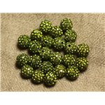 10pc - Perle Polymère et Strass Verre 10mm Vert Olive   4558550022936 