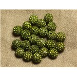 10pc - Perle Polymère et Strass Verre 10mm Vert Olive   4558550022936 