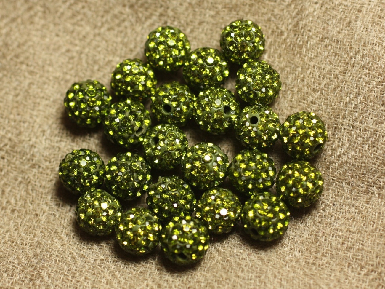 10pc - Perle Polymère et Strass Verre 10mm Vert Olive   4558550022936 