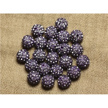 8pc - Perle Polymère et Strass Verre 10mm Violet et Mauve   4558550023018 