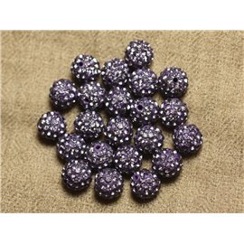 8pc - Polymer Bead and Glass Strass 10mm Purple and Mauve 4558550023018 