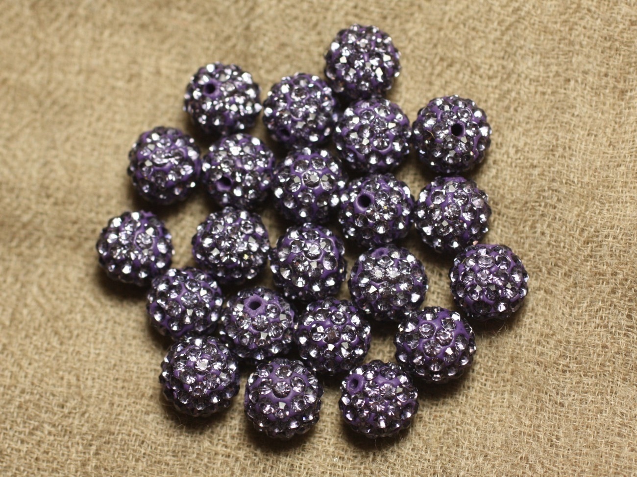 8pc - Perle Polymère et Strass Verre 10mm Violet et Mauve   4558550023018 